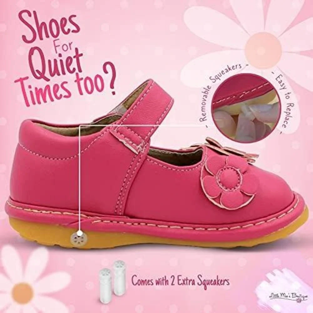 Little Maes Boutique Pink Floral Squeaky Mary Jane Shoes Toddler Size 4 NEW